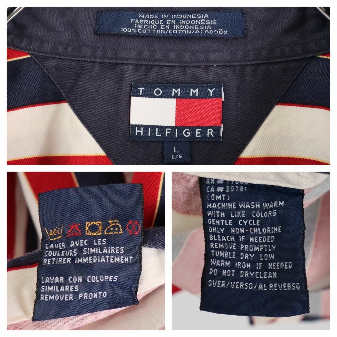 TOMMY HILFIGER(トミーヒルフィガー)の【90s】トミーヒルフィガー／ストライプシャツ　刺繍ロゴ　マルチストライプ　L メンズのトップス(シャツ)の商品写真