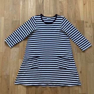 マリメッコ(marimekko)の【美品】marimekko ボーダーワンピース　150 ブラック×ホワイト(ひざ丈ワンピース)