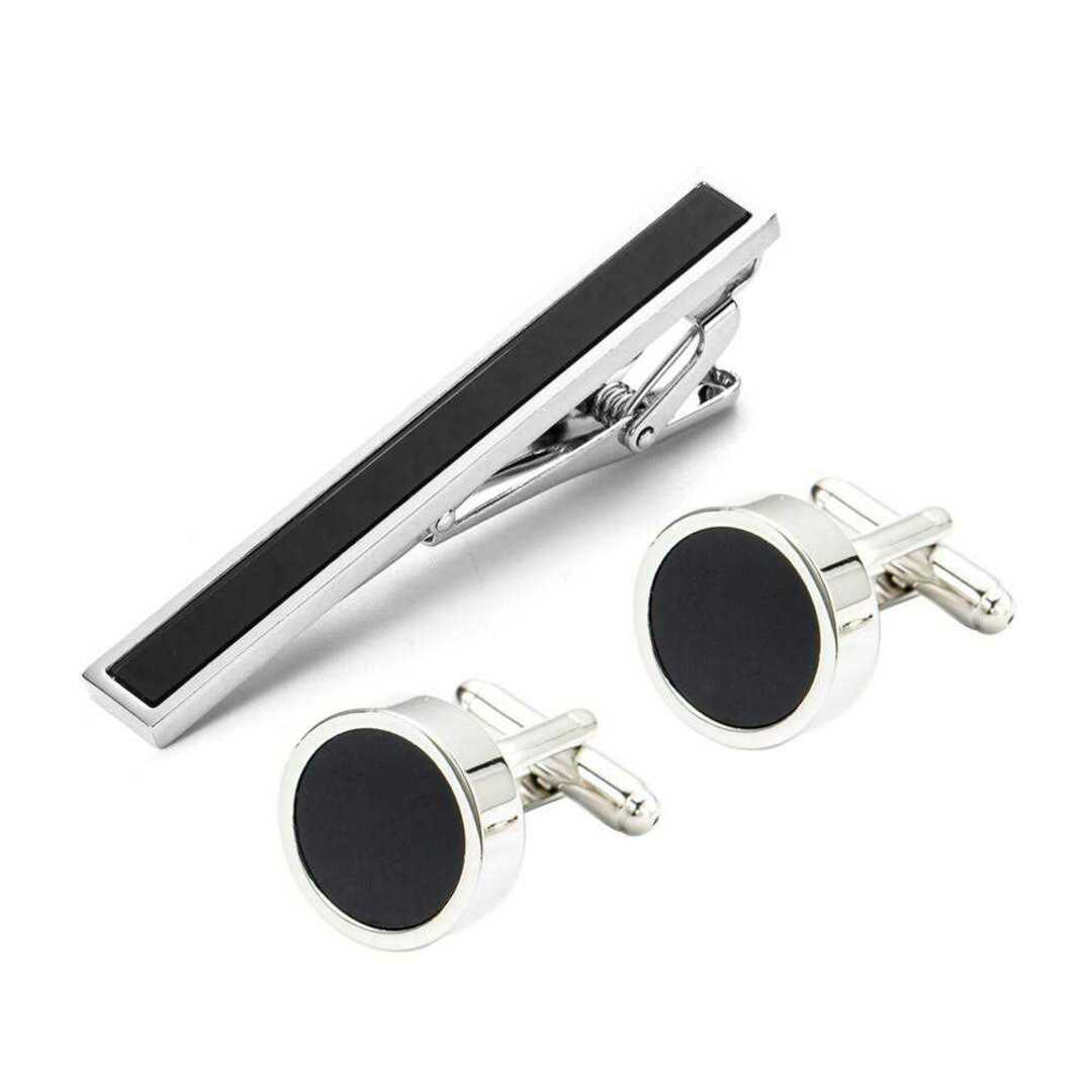 ブラック オニキス カフスボタン タイピン セット ネクタイ カフスリンクス メンズのファッション小物(カフリンクス)の商品写真