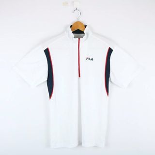 フィラ(FILA)のフィラ 半袖ポロシャツ ハイネック ハーフジップ スポーツウエア メンズ Lサイズ ホワイト×ネイビー FILA(ポロシャツ)