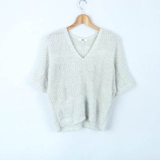 ユニクロ(UNIQLO)のユニクロ ニット セーター 半袖　トップス カットソー レディース Lサイズ ホワイト UNIQLO(ニット/セーター)