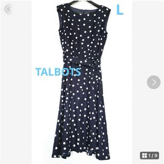 タルボット(TALBOTS)の★美品★TALBOTS タルボット ドット柄ワンピース L ネイビー(ひざ丈ワンピース)