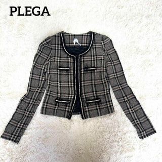 銀座マギー - plega 銀座マギー ツイード チェックノーカラージャケット フォーマル 上品