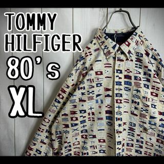 トミーヒルフィガー(TOMMY HILFIGER)の【超希少デザイン】　トミーヒルフィガー　長袖シャツ　BDシャツ　総柄　80s(Tシャツ/カットソー(七分/長袖))