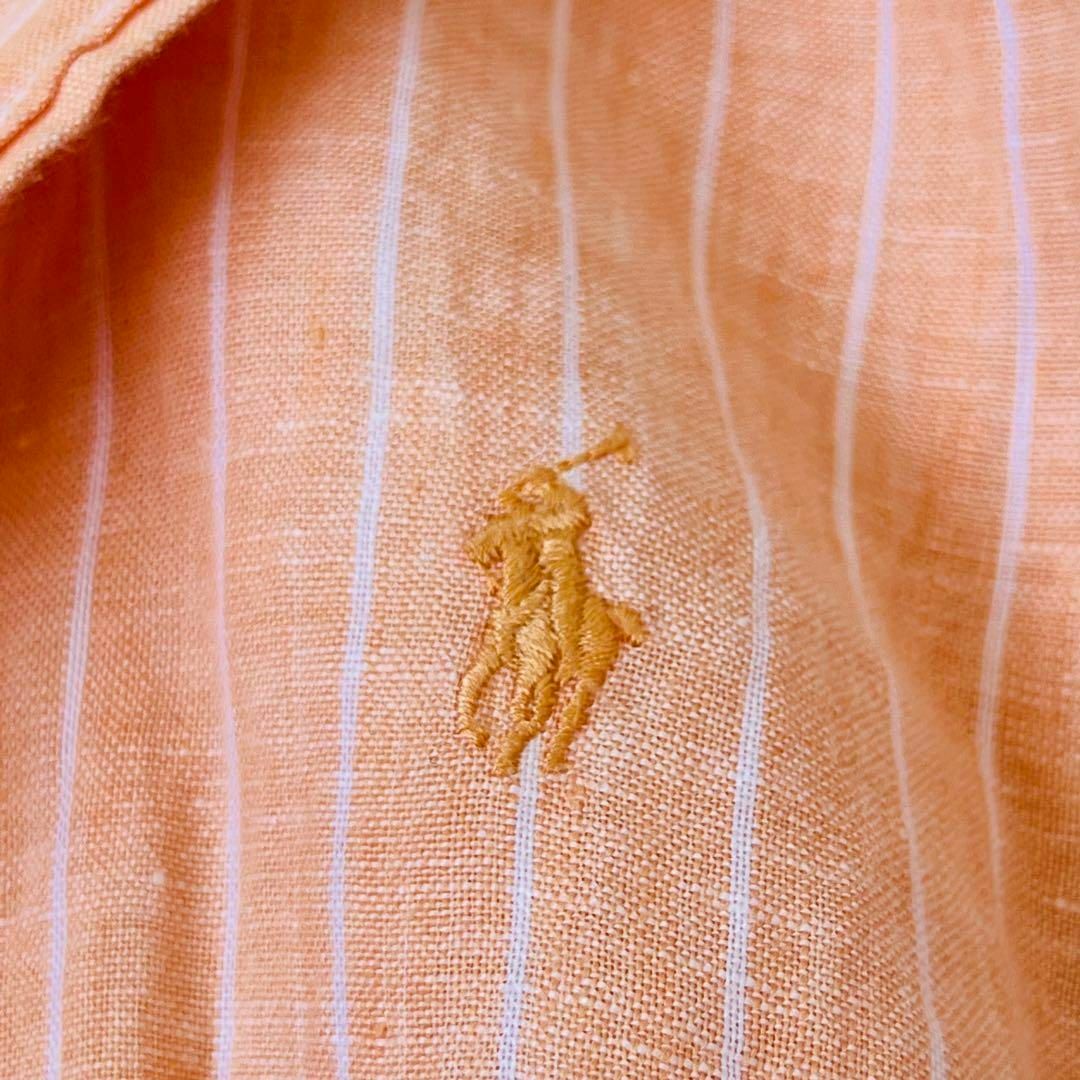 POLO RALPH LAUREN(ポロラルフローレン)のラルフローレン　リネン　ストライプ　シャツ　オレンジ　ポニー　大きめ レディースのトップス(シャツ/ブラウス(長袖/七分))の商品写真