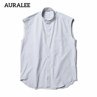 オーラリー(AURALEE)のAURALEE オーラリー ストライプ ノースリーブ シャツ M ノーカラー(シャツ/ブラウス(半袖/袖なし))