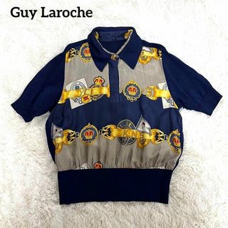 ギラロッシュ(Guy Laroche)のGuy Laroche ギラロッシュ シルク 半袖ニット 総柄 M レトロ(ポロシャツ)