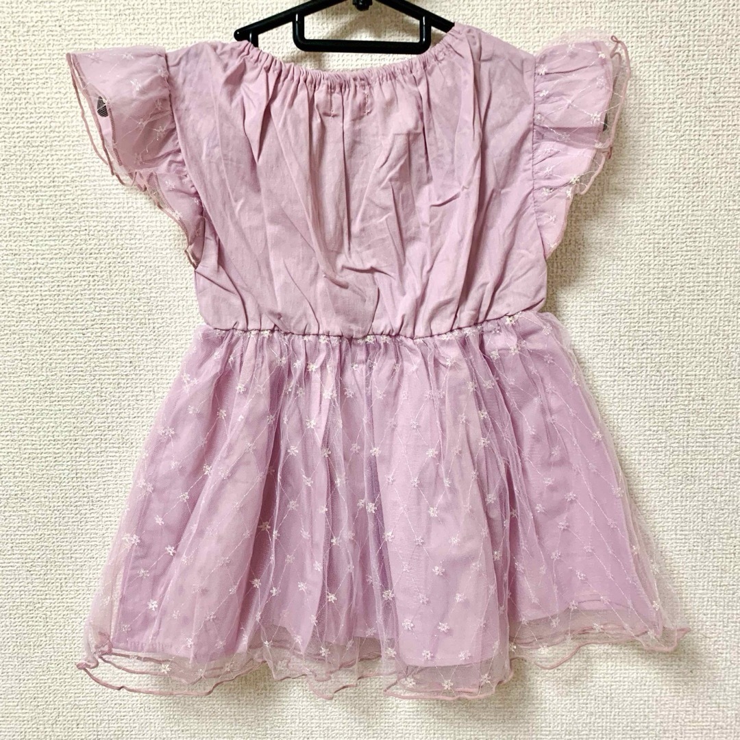 BeBe(ベベ)のSLAP SLIP フラワー　レース　ラメ　チュール　フリルチュニック　ピンク キッズ/ベビー/マタニティのキッズ服女の子用(90cm~)(Tシャツ/カットソー)の商品写真