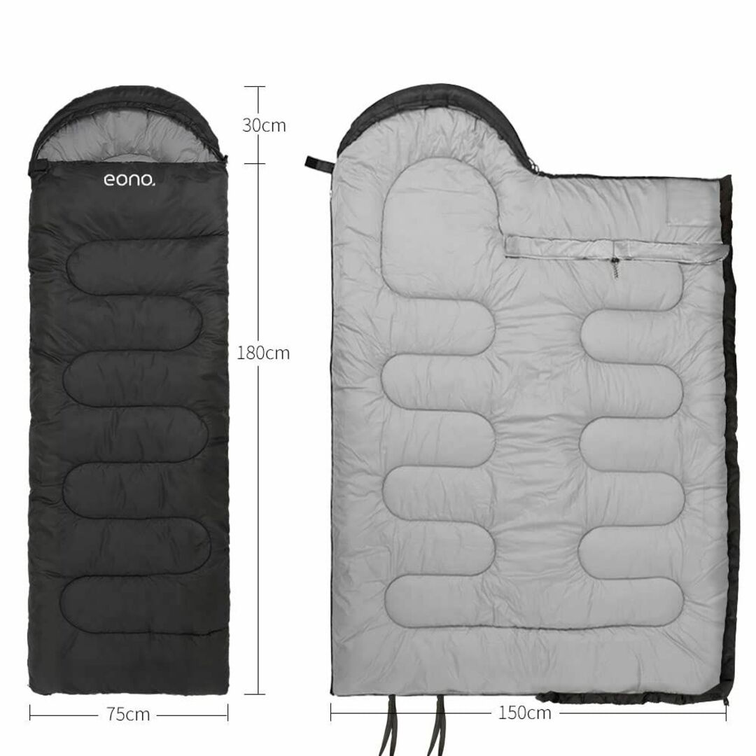 【色: ブラック】Eono(イオーノ) 寝袋 封筒型 冬用 シュラフ 【最低温度 スポーツ/アウトドアのアウトドア(寝袋/寝具)の商品写真