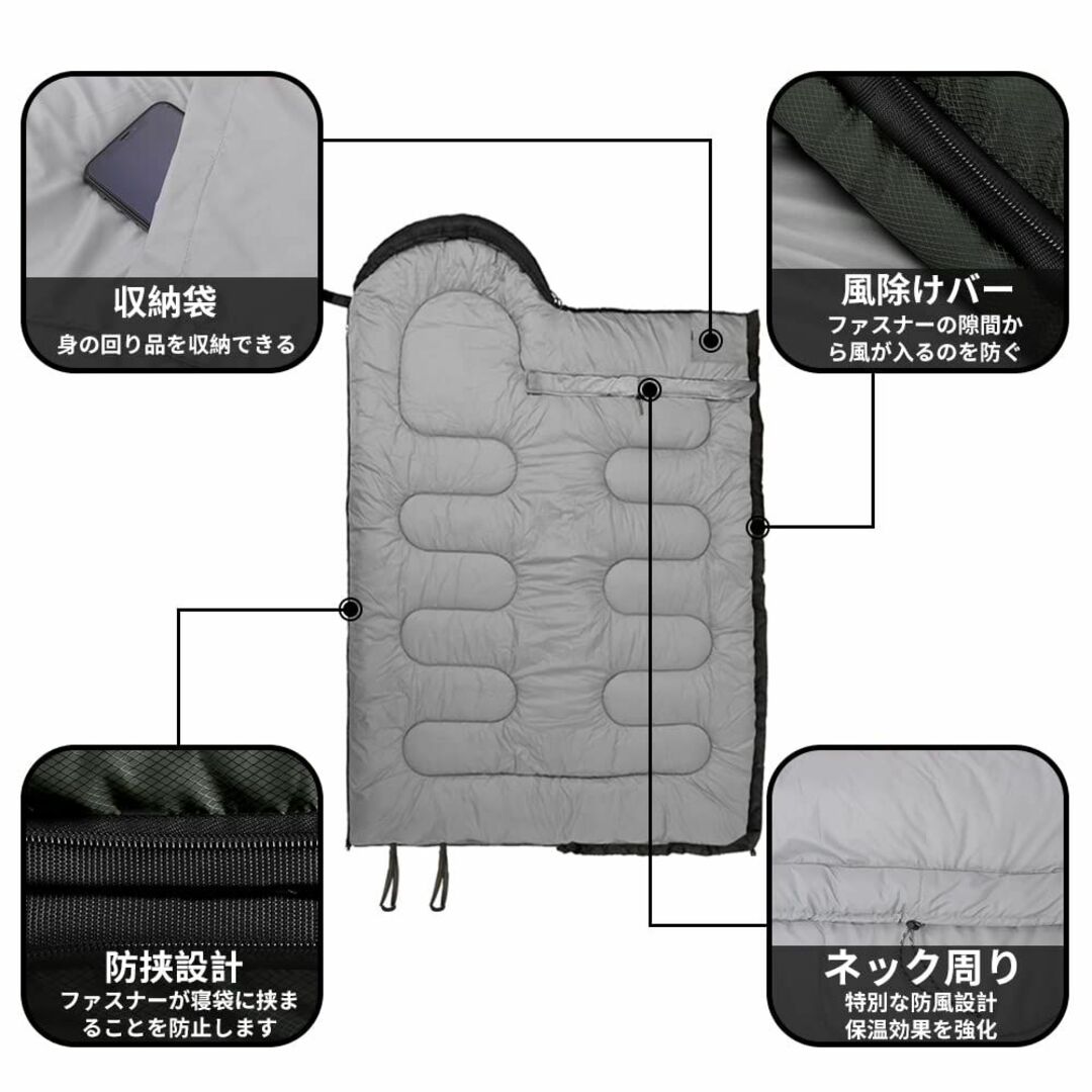 【色: ブラック】Eono(イオーノ) 寝袋 封筒型 冬用 シュラフ 【最低温度 スポーツ/アウトドアのアウトドア(寝袋/寝具)の商品写真