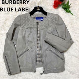 バーバリーブルーレーベル(BURBERRY BLUE LABEL)の【良品】BURBERRY BLUELABEL 本革 ライダースジャケット グレー(ライダースジャケット)