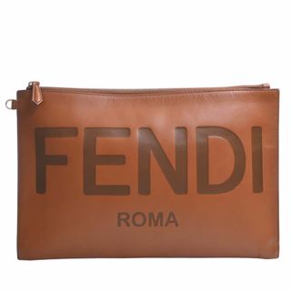 フェンディ(FENDI)の【中古】FENDI フェンディ レザー ロゴ フラットポーチ クラッチバッグ 8N0178 ブラウン by(ポーチ)