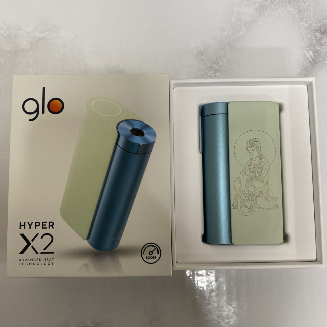 glo(グロー)の観音菩薩 レーザー加工 glo hyper X2 グローハイパー 本体 ブルー メンズのファッション小物(タバコグッズ)の商品写真