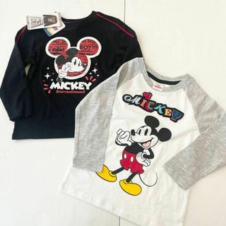 ミッキー　２枚セットシャツ 長袖 子供服 グレー カットソー 白(Tシャツ/カットソー)