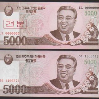 北朝鮮★紙幣★デノミ後　旧5000W(2008)★2種★見本＋非加刷（珍品）(その他)