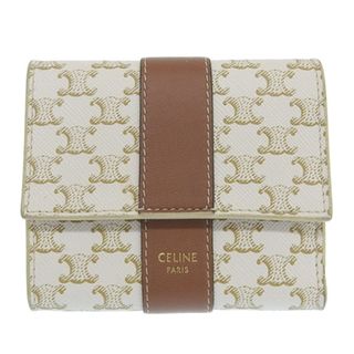 セリーヌ(celine)の【中古】Celine セリーヌ レザー トリオンフ 三つ折り コンパクト財布 - ホワイト/ブラウン gy(財布)