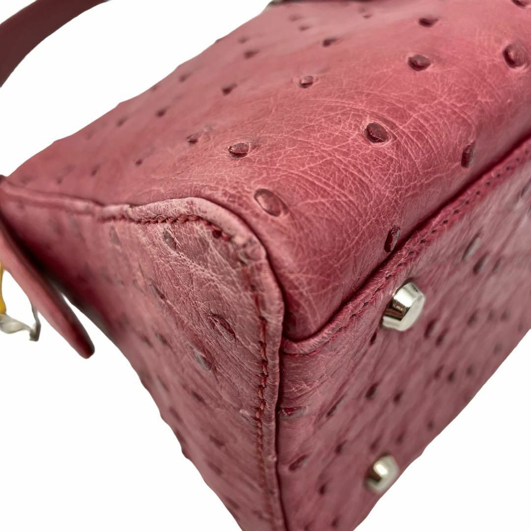 高級 オーストリッチ ハンドバッグ 自立 本革 60316 レディースのバッグ(ハンドバッグ)の商品写真