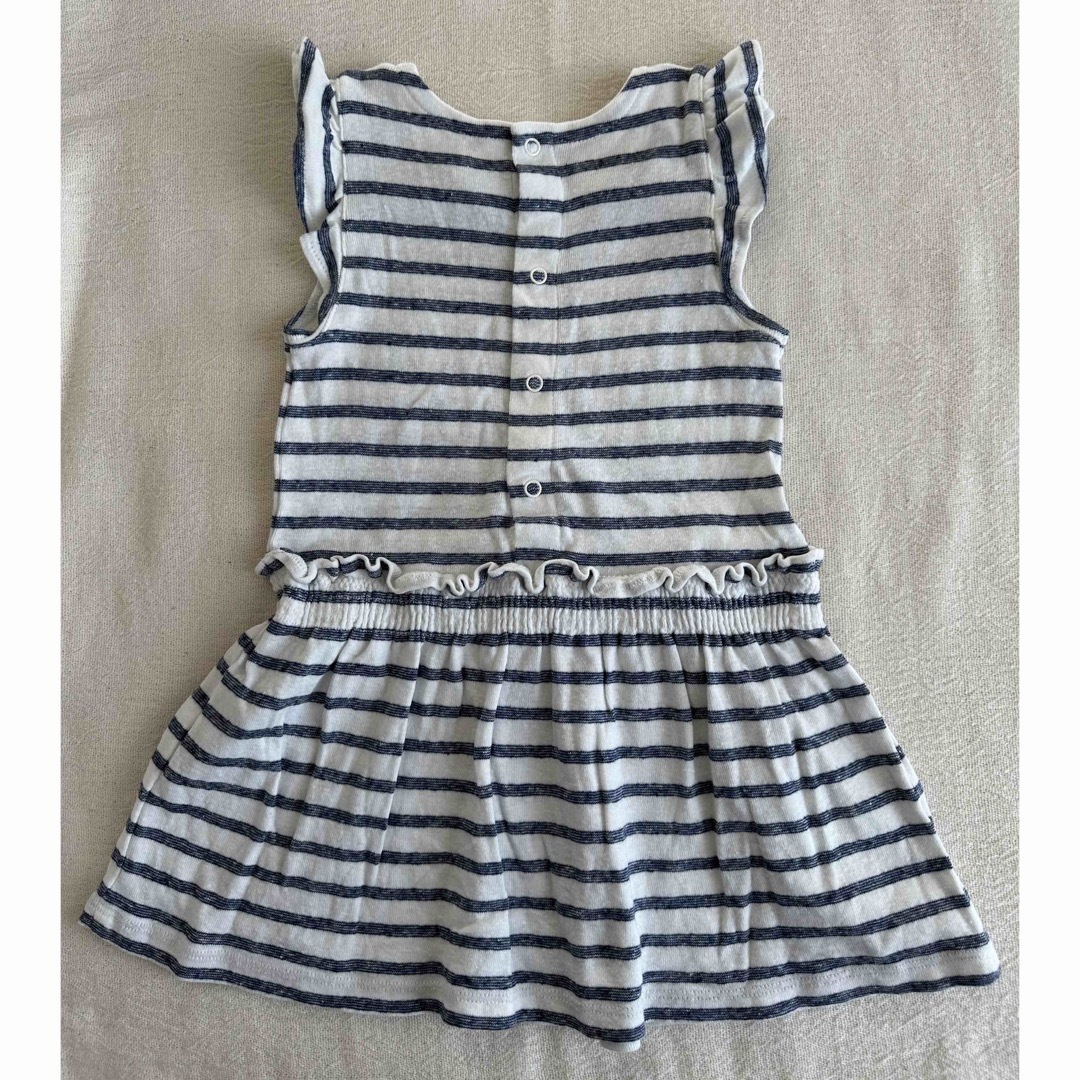 PETIT BATEAU(プチバトー)のPETIT BATEAU 81cm 18m コットンリネン ボーダーワンピース キッズ/ベビー/マタニティのベビー服(~85cm)(ワンピース)の商品写真