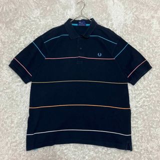 フレッドペリー(FRED PERRY)のフレッドペリー ポロシャツ 鹿の子　ボーダー　刺繍ロゴ　紺色　ゆるだぼ　XL(ポロシャツ)