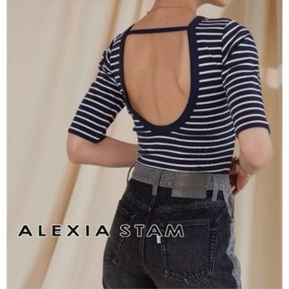 ALEXIA STAM Open Back Stripe Bodysuit