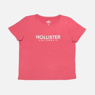 ホリスター(Hollister)の★新品★ホリスター★フロッキープリント半袖Tシャツ (Pink/L)(Tシャツ(半袖/袖なし))