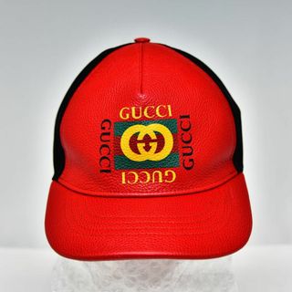 グッチ(Gucci)のほぼ新品 鑑定済 グッチ GUCCI ベースボールキャップ レザー・メッシュ(キャップ)