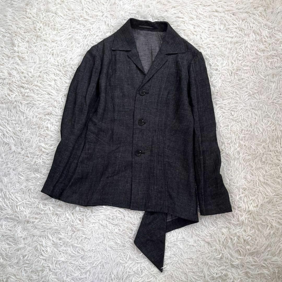 Yohji Yamamoto(ヨウジヤマモト)の【美品】YOHJI YAMAMOTO リネン100% 変形サマー ジャケット　黒 レディースのジャケット/アウター(テーラードジャケット)の商品写真