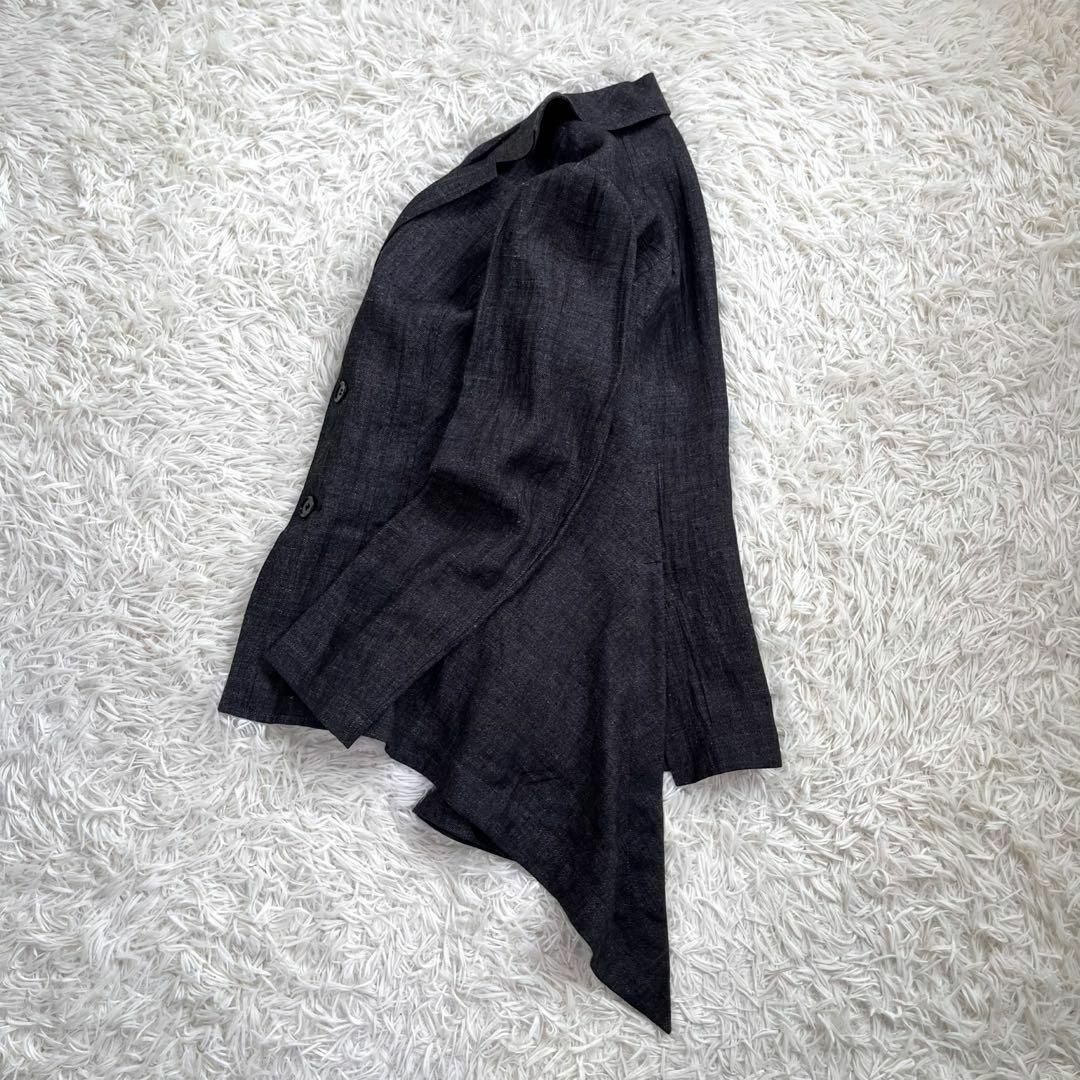 Yohji Yamamoto(ヨウジヤマモト)の【美品】YOHJI YAMAMOTO リネン100% 変形サマー ジャケット　黒 レディースのジャケット/アウター(テーラードジャケット)の商品写真