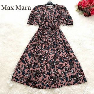 マックスマーラ(Max Mara)の美品✨S Max Mara✨シルク100% ワンピース　花柄　ピンク　半袖　上品(ひざ丈ワンピース)