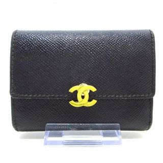 シャネル(CHANEL)のCHANEL(シャネル) 名刺入れ キャビアスキン 黒 三つ折り/ゴールド金具 キャビアスキン(名刺入れ/定期入れ)