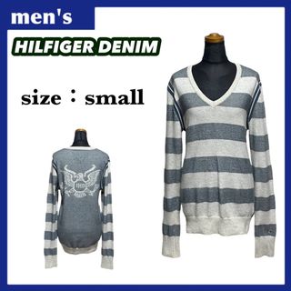 ヒルフィガーデニム(HILFIGER DENIM)のヒルフィガーデニム Vネックニット メンズ サイズS ボーダー ワンポイントロゴ(ニット/セーター)