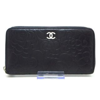 シャネル(CHANEL)のCHANEL(シャネル) 長財布 カメリア 黒 シルバー金具 ラムスキン(財布)