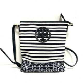 トリーバーチ(Tory Burch)のTORY BURCH(トリーバーチ) ショルダーバッグ美品  - アイボリー×パープル×ダークネイビー ボーダー ナイロン×レザー(ショルダーバッグ)