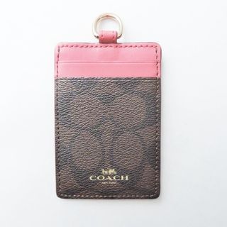 コーチ(COACH)のCOACH(コーチ) パスケース シグネチャー柄 ダークブラウン×黒×ピンク PVC(塩化ビニール)×レザー(名刺入れ/定期入れ)