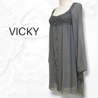 VICKY - 美品 VICKY ビッキー チュニックワンピース  シフォン グレー M