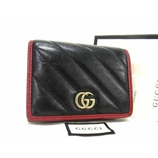 グッチ(Gucci)の■極美品■ GUCCI グッチ 573811 GGマーモント レザー 二つ折り 財布 ウォレット レディース ブラック系×レッド系 AZ0750 (長財布)