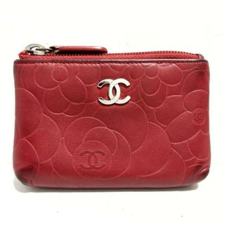 シャネル(CHANEL)のCHANEL(シャネル) コインケース カメリア ボルドー シルバー金具/キーリング付き ラムスキン(コインケース)