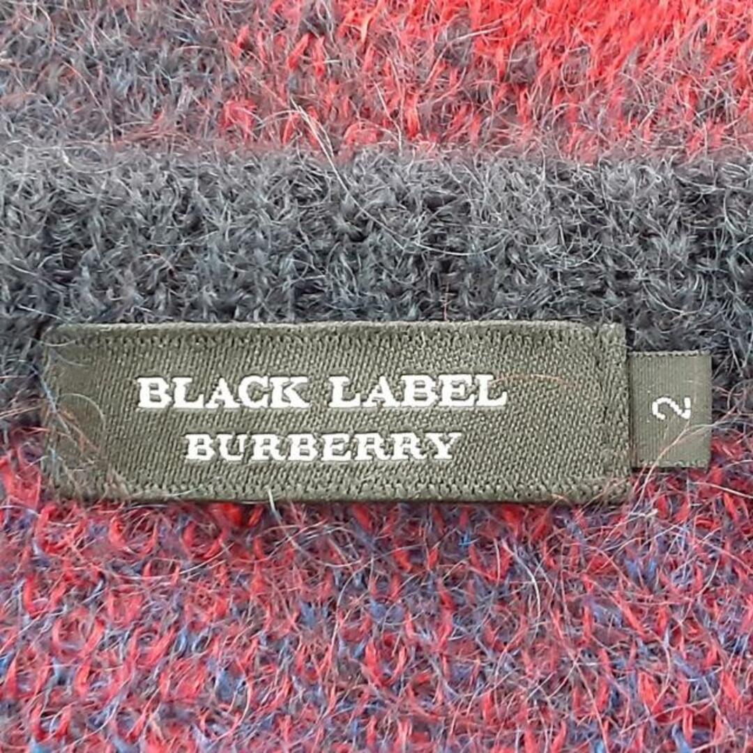 BURBERRY BLACK LABEL(バーバリーブラックレーベル)のBurberry Black Label(バーバリーブラックレーベル) 長袖セーター サイズ2 M メンズ美品  - ボルドー×ダークネイビー クルーネック/チェック柄 メンズのトップス(ニット/セーター)の商品写真