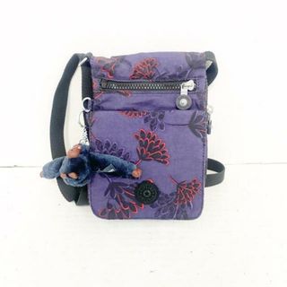 キプリング(kipling)のKipling(キプリング) ショルダーバッグ - ダークパープル×黒×レッド 花柄/斜めがけ/ミニバッグ ナイロン(ショルダーバッグ)