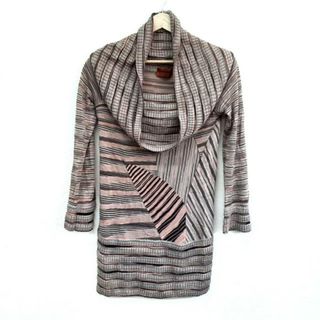 ミッソーニ(MISSONI)のMISSONI(ミッソーニ) 長袖セーター サイズ42 M レディース美品  - グレーベージュ×オレンジ×ダークブラウン タートルネック/ボーダー(ニット/セーター)