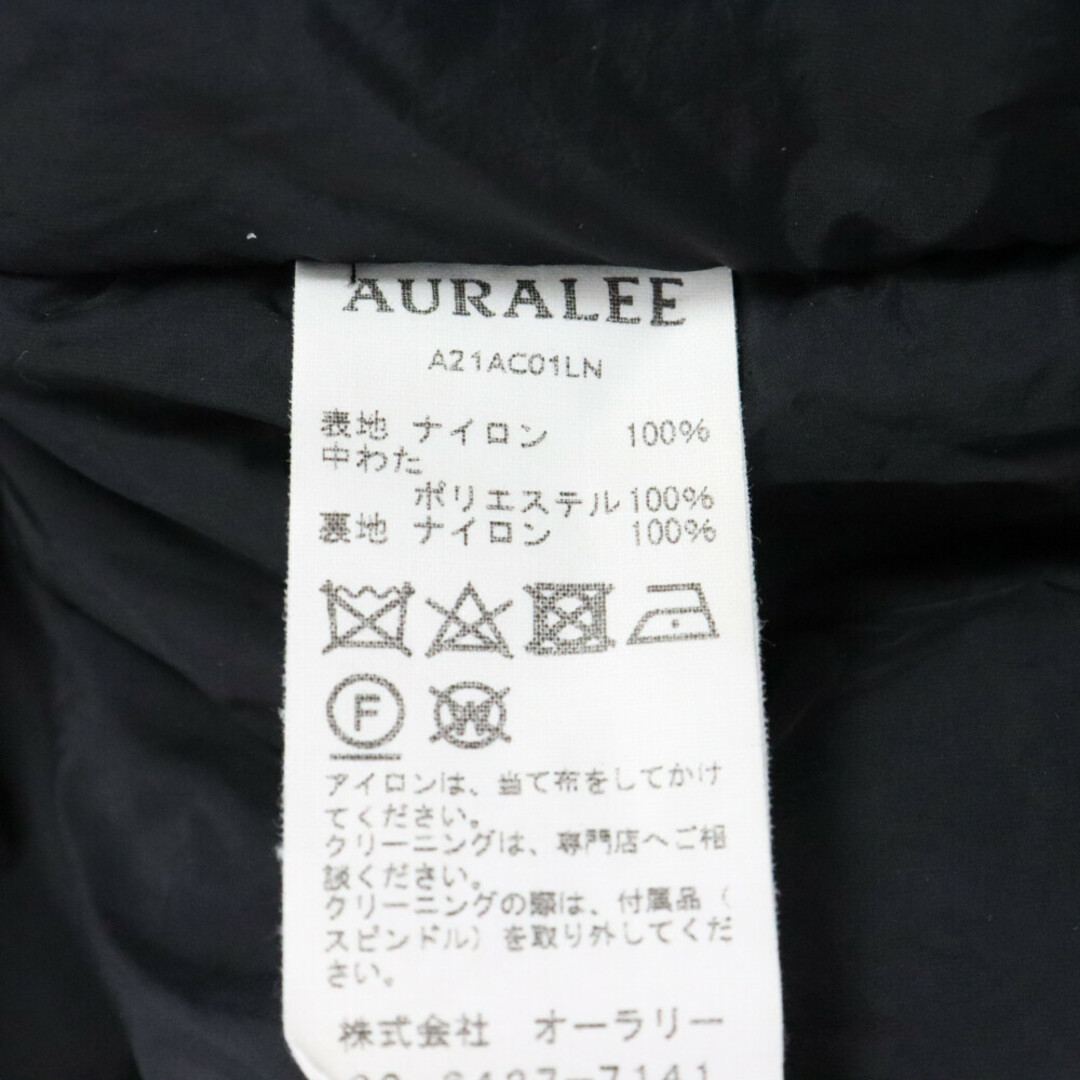 AURALEE(オーラリー)のAURALEE オーラリー 21AW SUPER LIGHT AIRY NYLON PADDED COAT スーパー ライト エアリー ナイロン パデッドコート ブラック A21AC01LN メンズのジャケット/アウター(フライトジャケット)の商品写真