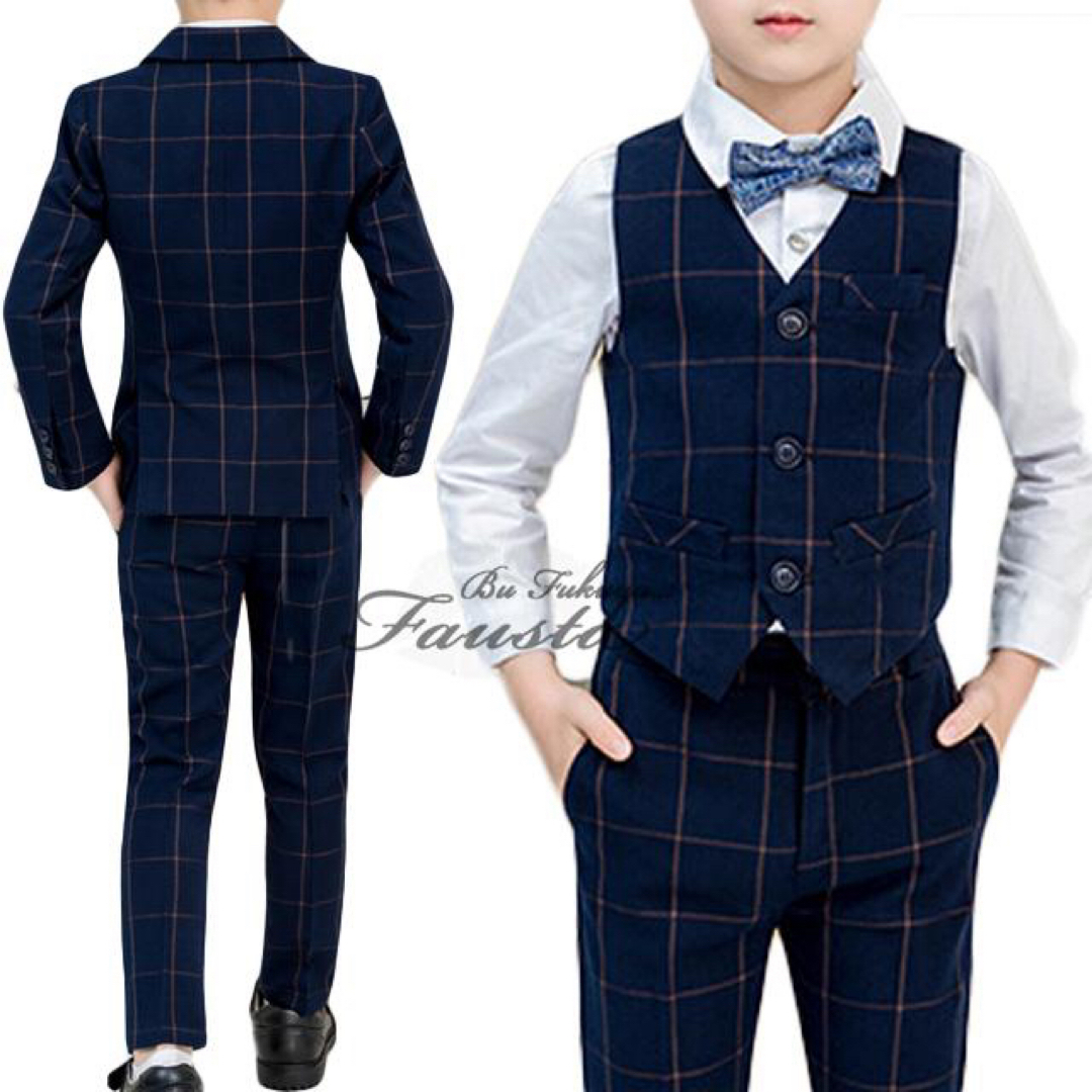 キッズスーツセット 120 チェック柄 フォーマルスーツ 入学式 男の子スーツ キッズ/ベビー/マタニティのキッズ服男の子用(90cm~)(ドレス/フォーマル)の商品写真