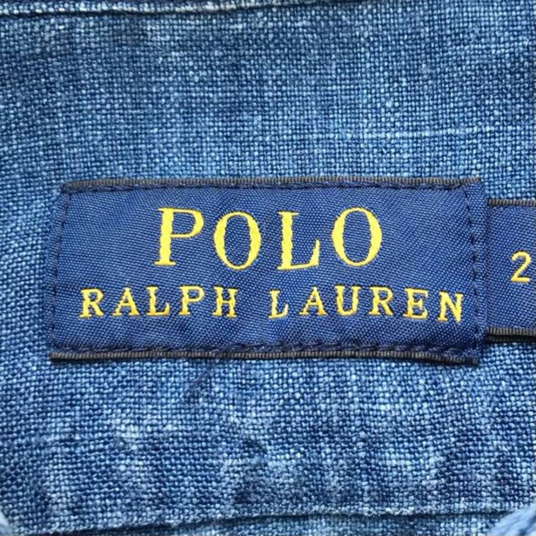 POLO RALPH LAUREN(ポロラルフローレン)のPOLObyRalphLauren(ポロラルフローレン) ワンピース サイズ2 S レディース - ダークネイビー×ネイビー レギュラーカラー/長袖/ロング/麻/シャツワンピ/チェック柄 レディースのワンピース(その他)の商品写真