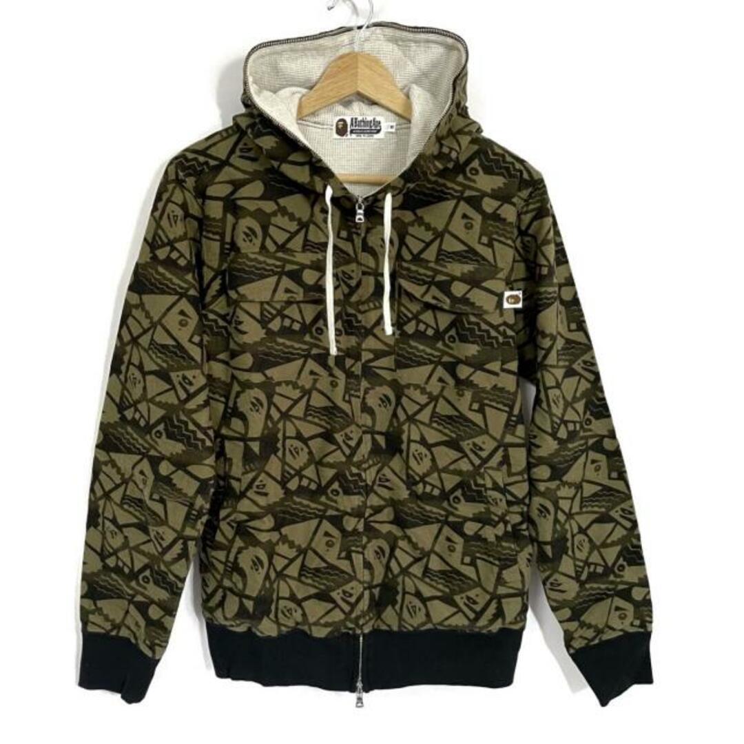 A BATHING APE(アベイシングエイプ)のA BATHING APE(ア ベイシング エイプ) ブルゾン サイズM メンズ美品  - カーキ×黒 長袖/ジップアップ/春/秋 メンズのジャケット/アウター(ブルゾン)の商品写真