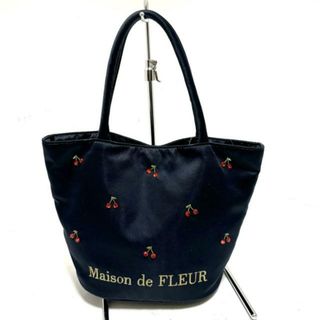 メゾンドフルール(Maison de FLEUR)のMaison de FLEUR(メゾンドフルール) トートバッグ美品  - ダークネイビー×グリーン×レッド ビーズ/刺繍/ミニバッグ ナイロン(トートバッグ)