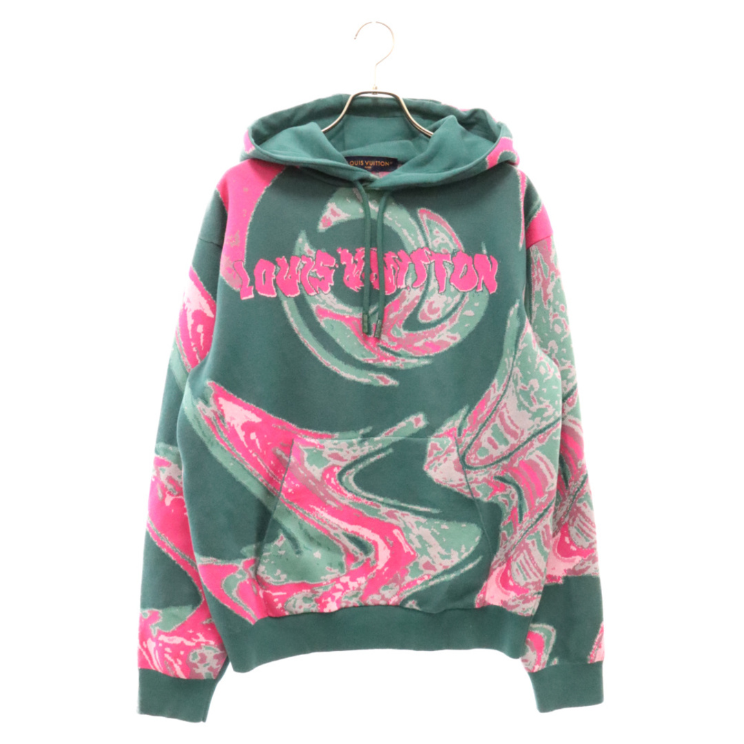 LOUIS VUITTON(ルイヴィトン)のLOUIS VUITTON ルイヴィトン 23AW Graphic Cotton Hoodie 1ABJ31 グラフィックデザイン コットンフーディー プルオーバーパーカー グリーン/ピンク メンズのトップス(パーカー)の商品写真