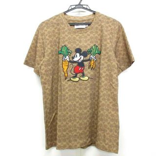 COACH(コーチ) 半袖Tシャツ サイズM レディース - ベージュ×ライトブラウン×マルチ シグネチャー柄/ミッキー/Disneyコラボ/ディズニー創立100周年限定コレクション