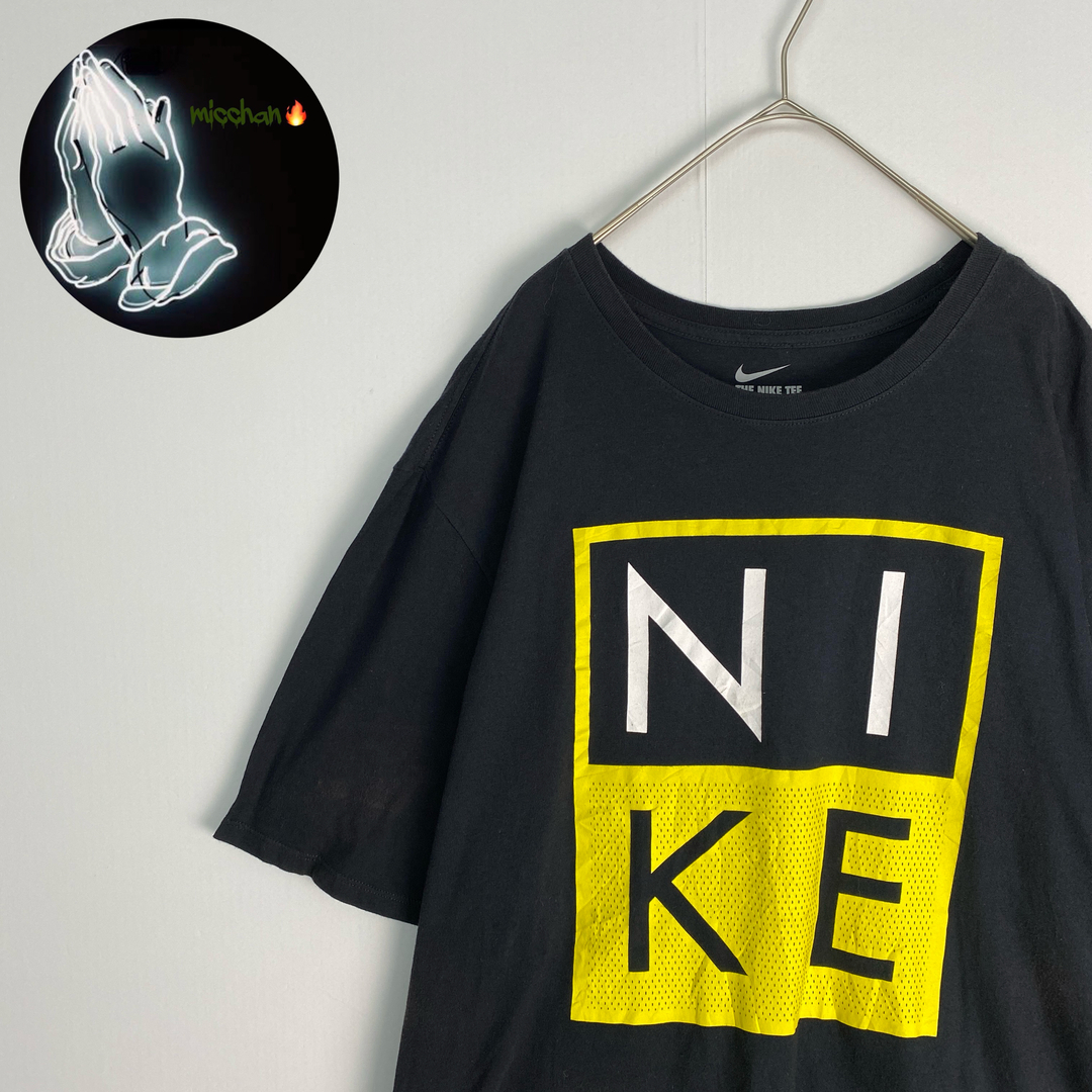 NIKE - 【ナイキ 半袖Tシャツ ビッグロゴ ダークカラー 黒 黄色 古着 