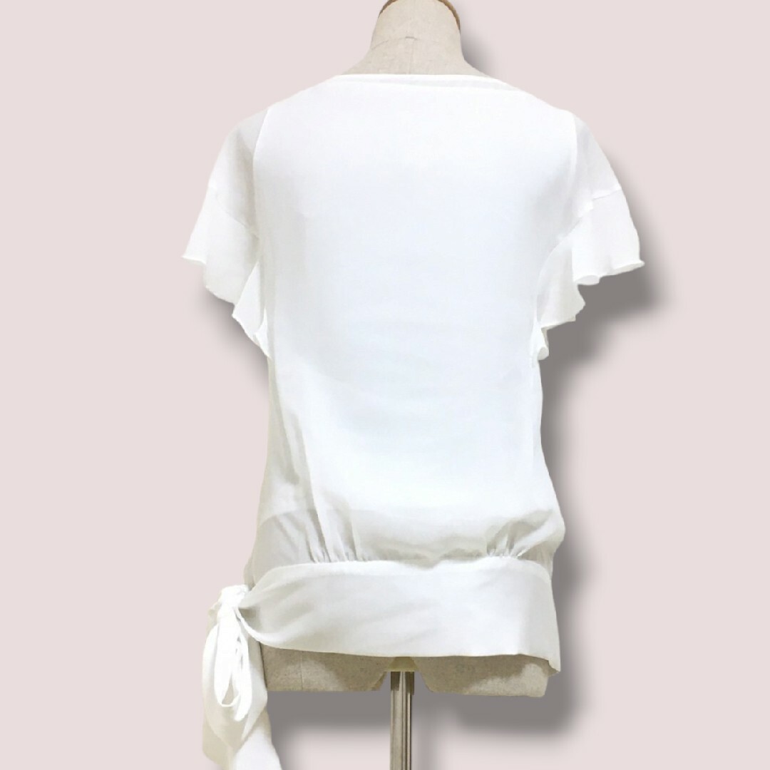 Pinky&Dianne(ピンキーアンドダイアン)の美品 ピンキー&ダイアン シフォン ブラウス カットソー 半袖 白 M レディースのトップス(シャツ/ブラウス(半袖/袖なし))の商品写真
