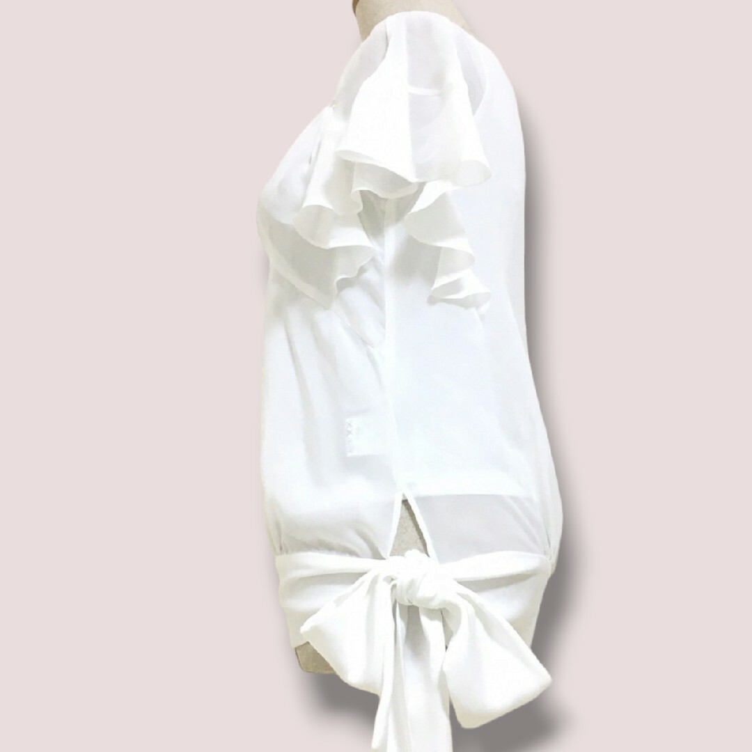 Pinky&Dianne(ピンキーアンドダイアン)の美品 ピンキー&ダイアン シフォン ブラウス カットソー 半袖 白 M レディースのトップス(シャツ/ブラウス(半袖/袖なし))の商品写真